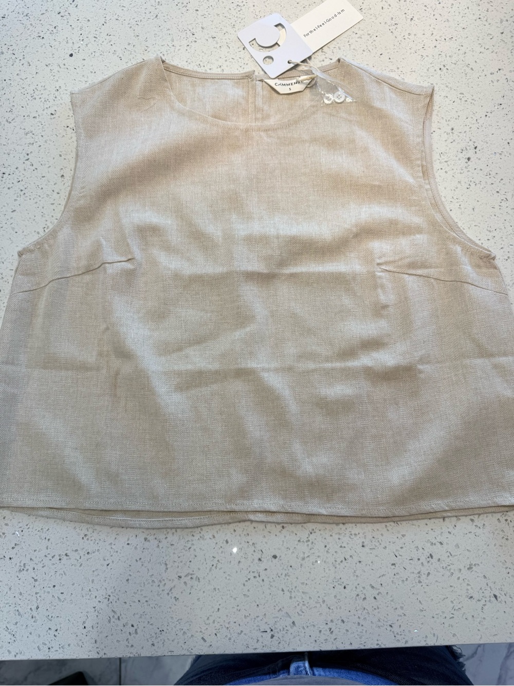 Commense Beige Linen Blend Sleeveless Top